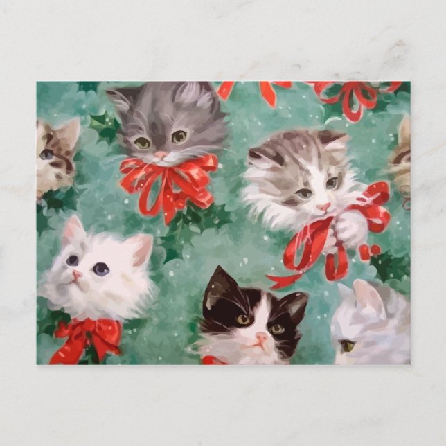Vintage Christmas Cats Holiday Postcard (Front)