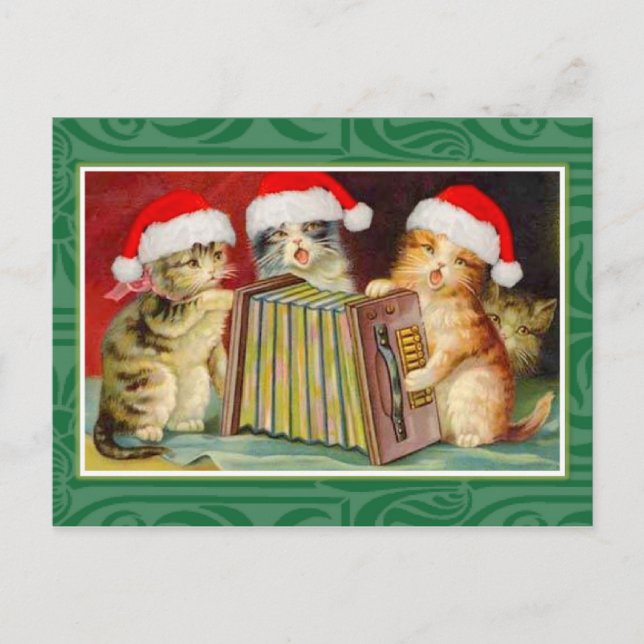 Vintage Christmas Cats Holiday Postcard (Front)