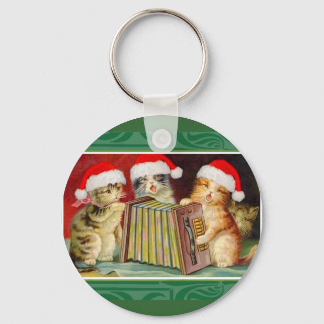 Vintage Christmas Cats Key Ring (Front)