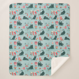 Vintage Christmas cats Sherpa Blanket
