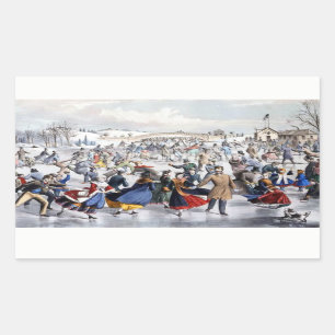 Vintage Christmas Central Park Ice Skaters Rectangular Sticker