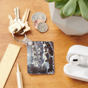 Vintage Christmas, Central Park in Winter Key Ring