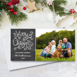 Vintage Christmas Chalkboard Calligraphy Photo Holiday Card<br><div class="desc">Spread some holiday cheer with this fun holiday photo card featuring a whimsical Merry Christmas Typography/Calligraphy design,  your photo,  name and year set against a black chalkboard background.  Festive and fun,  yet simple and classic with a vintage feel,  it's sure to make friends and family smile.</div>