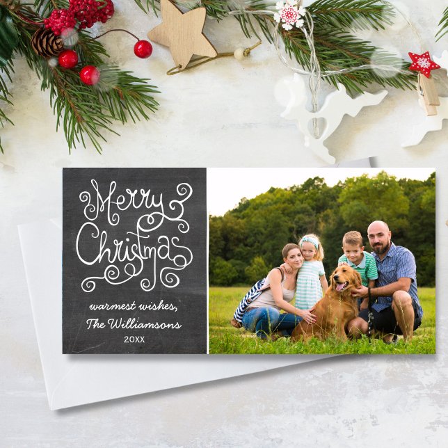 Vintage Christmas Chalkboard Calligraphy Photo Holiday Card (Creator Uploaded)