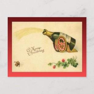 Vintage Christmas, Champagne bottle Holiday Postcard