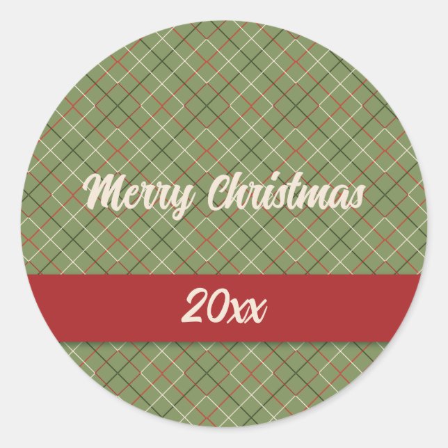 Vintage Christmas Check Classic Round Sticker (Front)