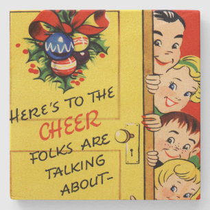 Vintage Christmas Cheer Stone Coaster