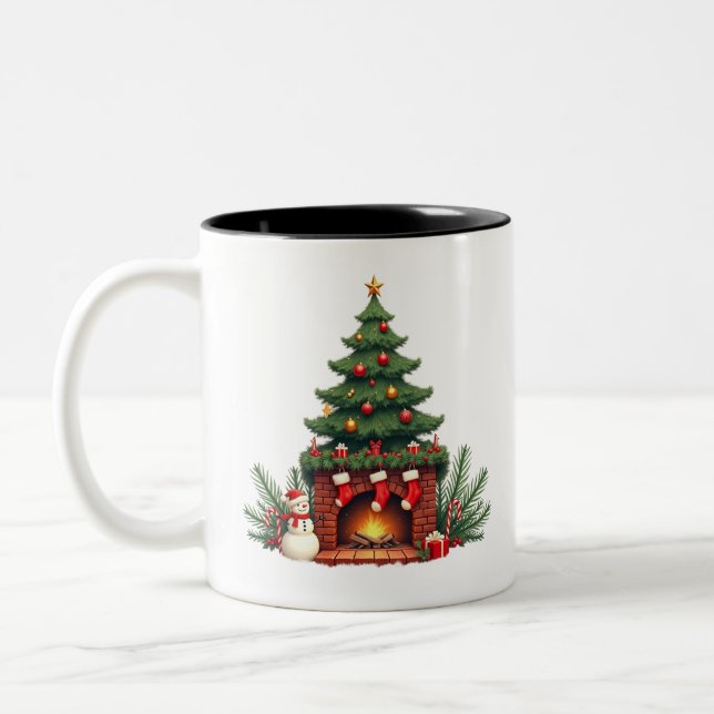 Vintage Christmas Cheer  Two-Tone Coffee Mug (Left)