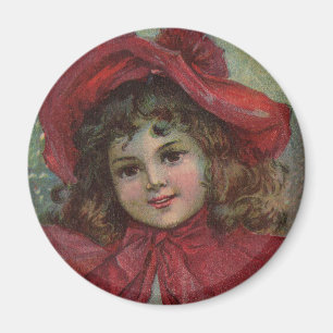 Vintage Christmas child Art red Victorian Dress Magnet