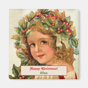 Vintage Christmas Child Holly Leaves in Her Hair Magnet
