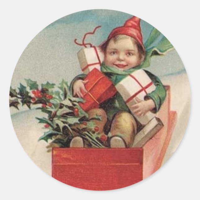 Vintage Christmas Child Presents Stickers (Front)