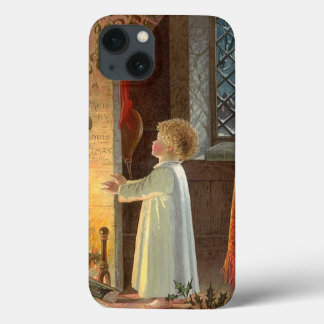 Vintage Christmas, Child Warming by the Fireplace iPhone 13 Case