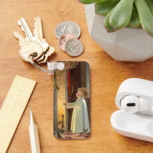 Vintage Christmas, Child Warming by the Fireplace Key Ring
