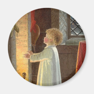 Vintage Christmas, Child Warming by the Fireplace Magnet