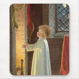 Vintage Christmas, Child Warming by the Fireplace Mouse Pad