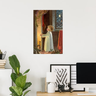 Vintage Christmas, Child Warming by the Fireplace Poster
