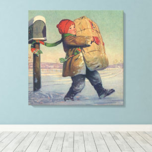 Vintage Christmas, Child with Large Package Canvas Print