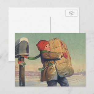 Vintage Christmas, Child with Large Package Holiday Postcard