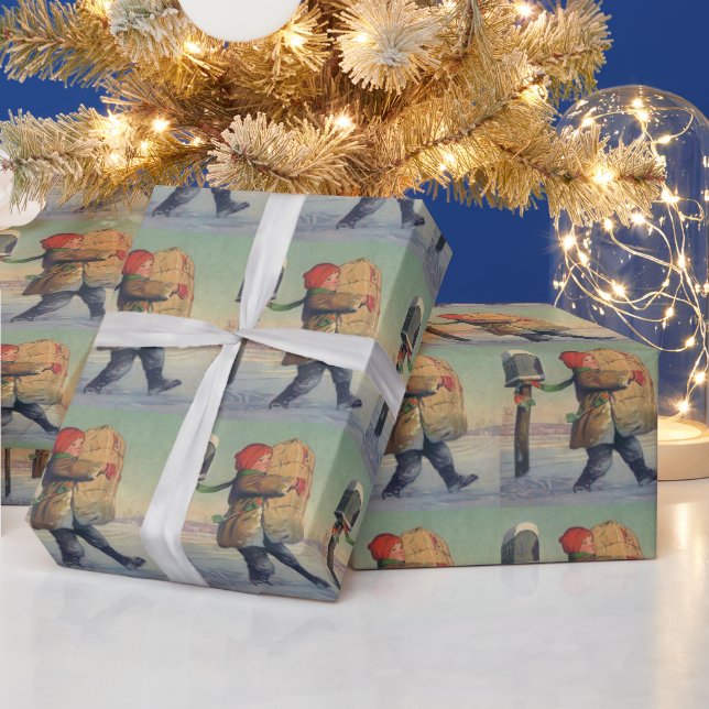 Vintage Christmas, Child with Large Package Wrapping Paper (Holidays)
