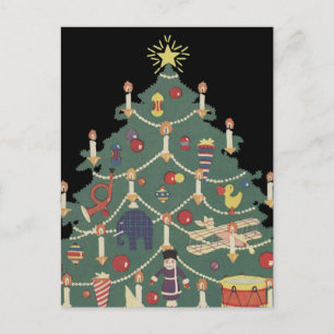 Vintage Christmas Children Around a Decorated Tree Holiday Postcard