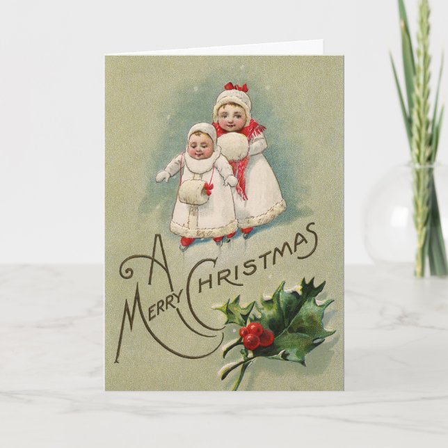 Vintage Christmas Children Holiday Card (Front)