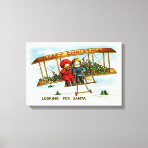 Vintage Christmas Children Looking For Santa Canvas Print