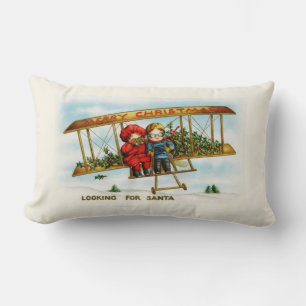 Vintage Christmas Children Looking For Santa Lumbar Cushion