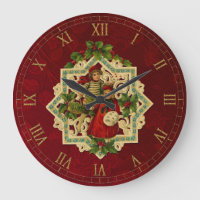 Vintage Christmas Children | Red Floral Background