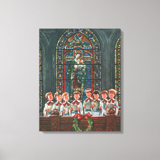 Vintage Christmas Children Singing Choir in Church Canvas Print