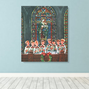 Vintage Christmas Children Singing Choir in Church Canvas Print