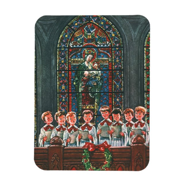 Vintage Christmas Children Singing Choir in Church Magnet (Vertical)