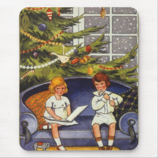 Vintage Christmas, Children Sitting on a Couch Mouse Pad