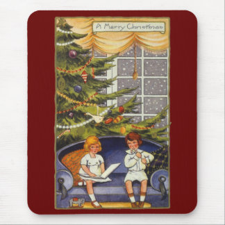 Vintage Christmas, Children Sitting on a Couch Mouse Pad
