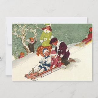 Vintage Christmas, Children Sledding Invitation