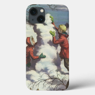 Vintage Christmas, Children Snowball Fight iPhone 13 Case