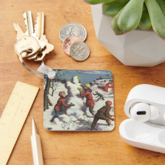 Vintage Christmas, Children Snowball Fight Key Ring
