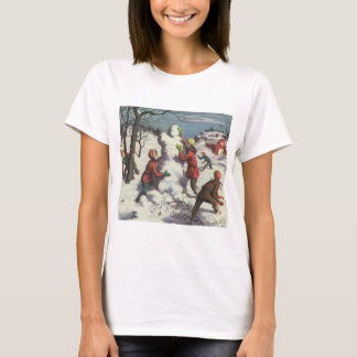 Vintage Christmas, Children Snowball Fight T-Shirt