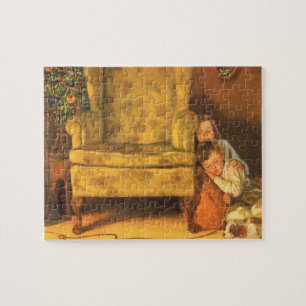 Vintage Christmas, Children Waiting for Santa Jigsaw Puzzle