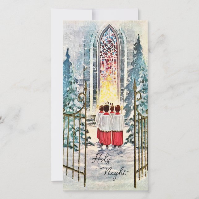 Vintage Christmas Choir Candles Holiday Card (Front)