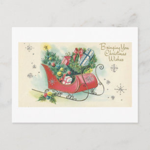 Vintage Christmas "Christmas Wishes" Sleigh Card