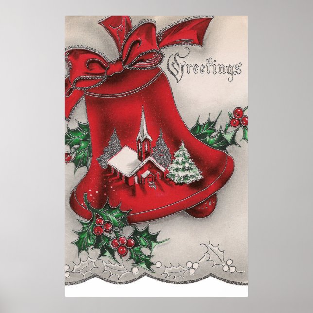 vintage Christmas Church bell poster (Front)