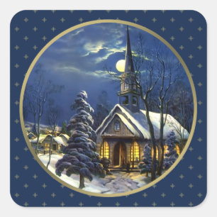 Vintage Christmas Church . Christmas Gift Stickers