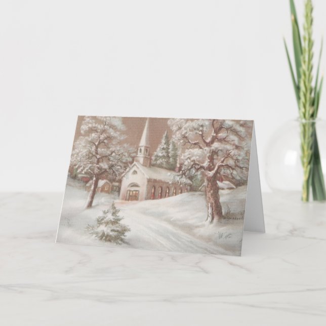 Vintage Christmas Church Holiday Card (Front)