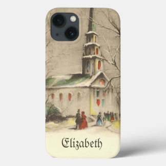 Vintage Christmas, Church in Winter Snowscape iPhone 13 Case
