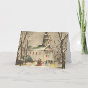 Vintage Christmas, Church in Winter Snowscape Holiday Card