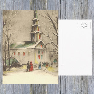 Vintage Christmas, Church in Winter Snowscape Holiday Postcard