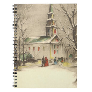 Vintage Christmas, Church in Winter Snowscape Spiral Notebook