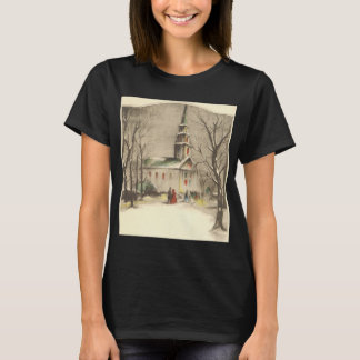 Vintage Christmas, Church in Winter Snowscape T-Shirt