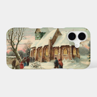 Vintage Christmas Church Parishioners at Dawn