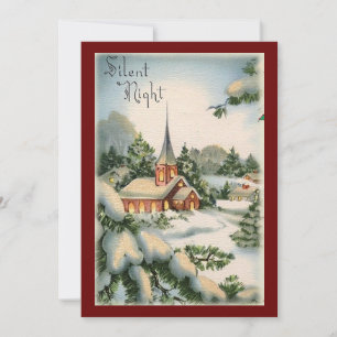 Vintage Christmas Church Silent Night Holiday Card